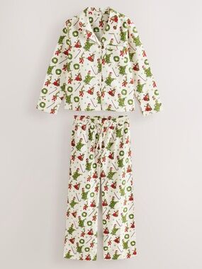 Next- Women’s Cream Grinch Christmas Button Through Pyjamas Pajamas